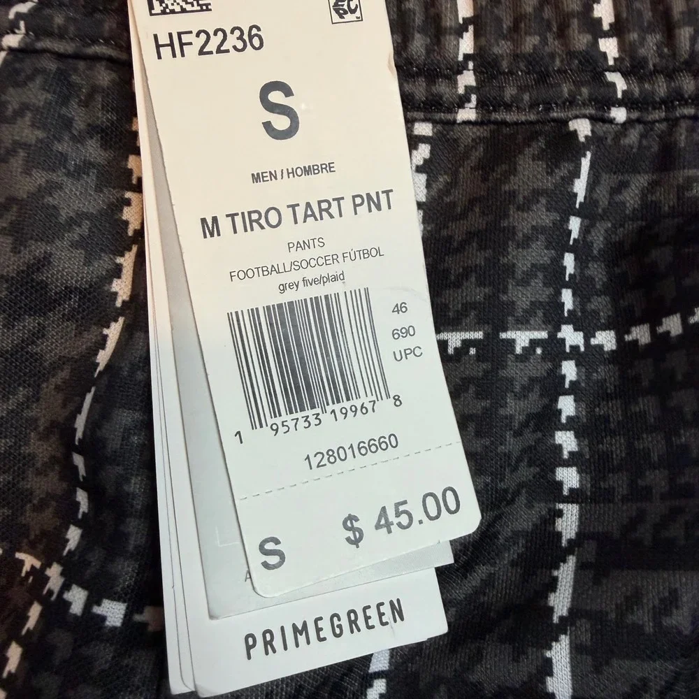 Adidas M Tiro Tartan Pants Grey Five Plaid Soccer Track Pants HF2236 Mens Small